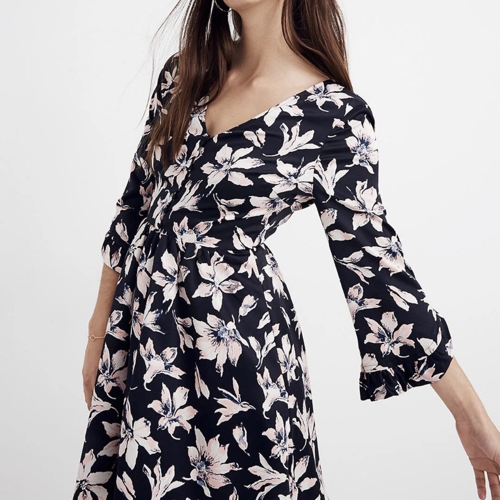 EUC Madewell Floral Moon Blossom Black + Pink Dress